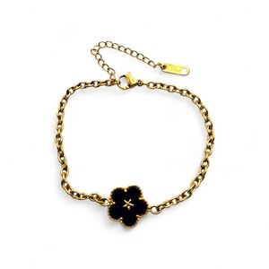 Gold-Tone Bracelet with Black Clover Charm - Women Jewelry